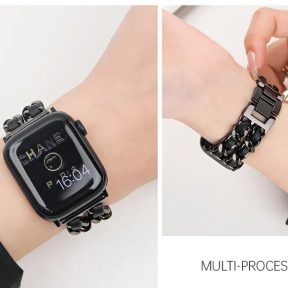NEW Strap Chain Leather Stainless Band For Apple Watch - BB - Picture 5 of 16